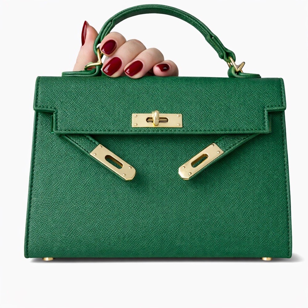 Mini Top Handle Green Bag | Removable Crossbody Strap | Luxe Gold Hardware